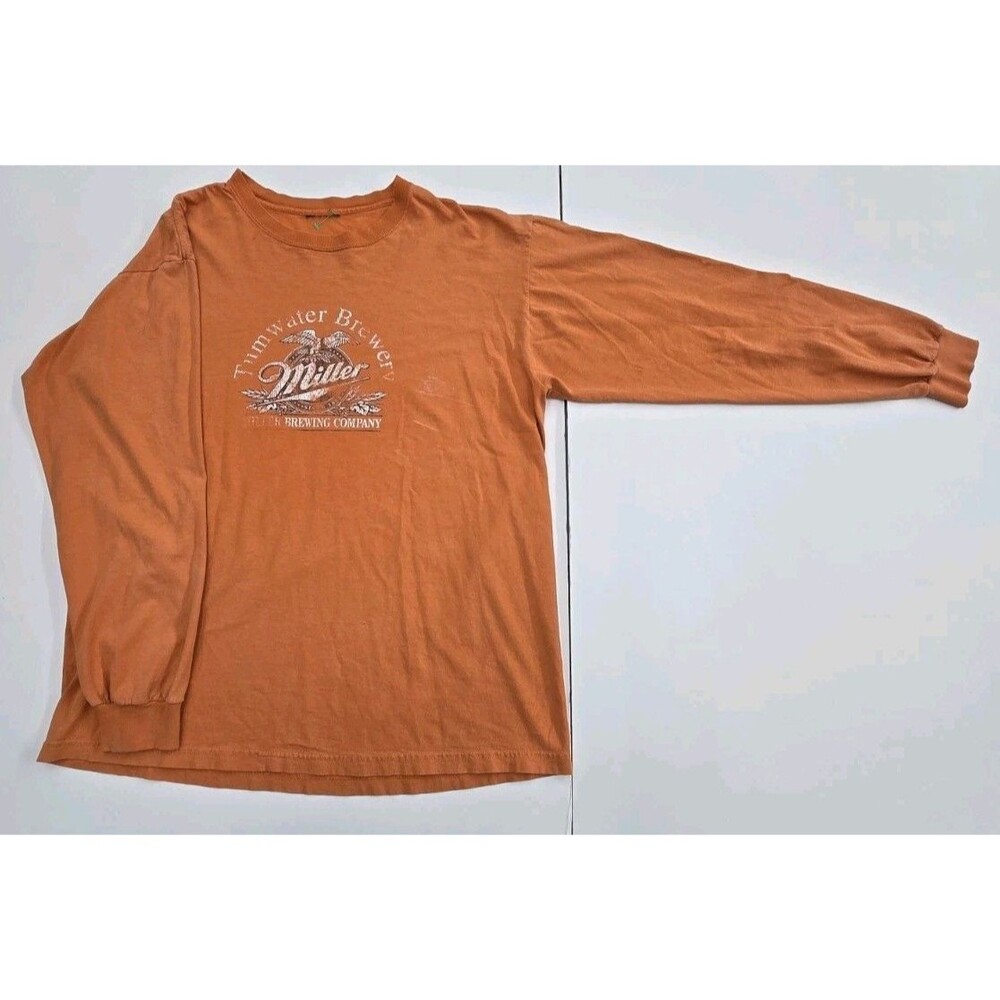 Vintage Miller Brewing Co Tumwater Brewery Long Sleeve Graphic T-Shirt Orange